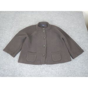 Lands' End Cropped Cardigan Sweater  XL‎ 18-20 Brown Cotton Knit Pockets Peasant